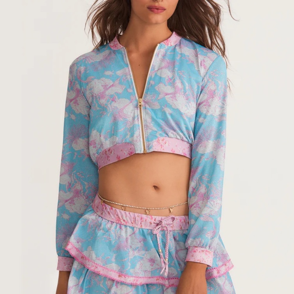 LoveShackFancy x Hurley Under The Sea Cropped Mesh Bomber Jacket Cover Up